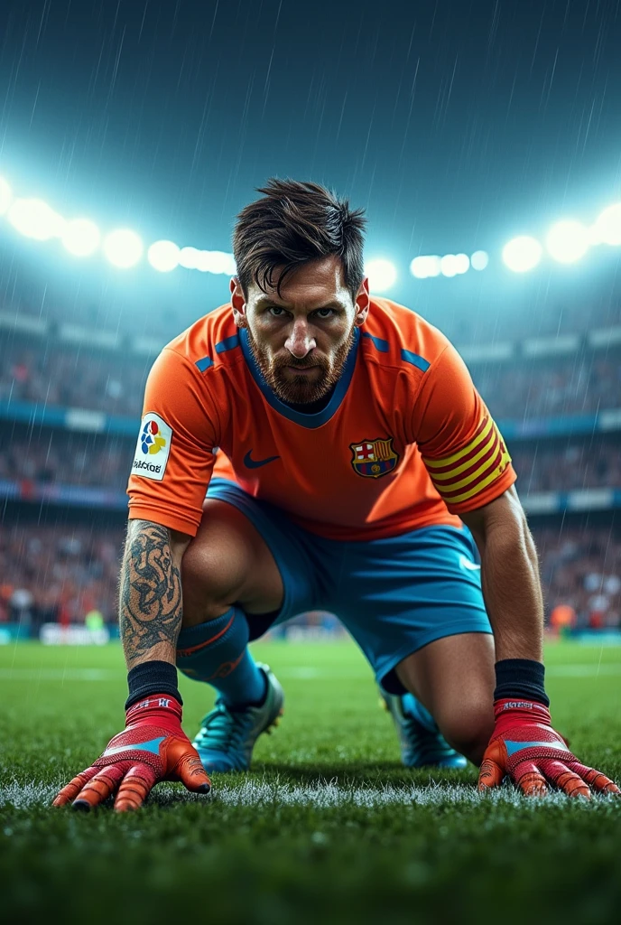 Messi as a goalkeeper in front of camera