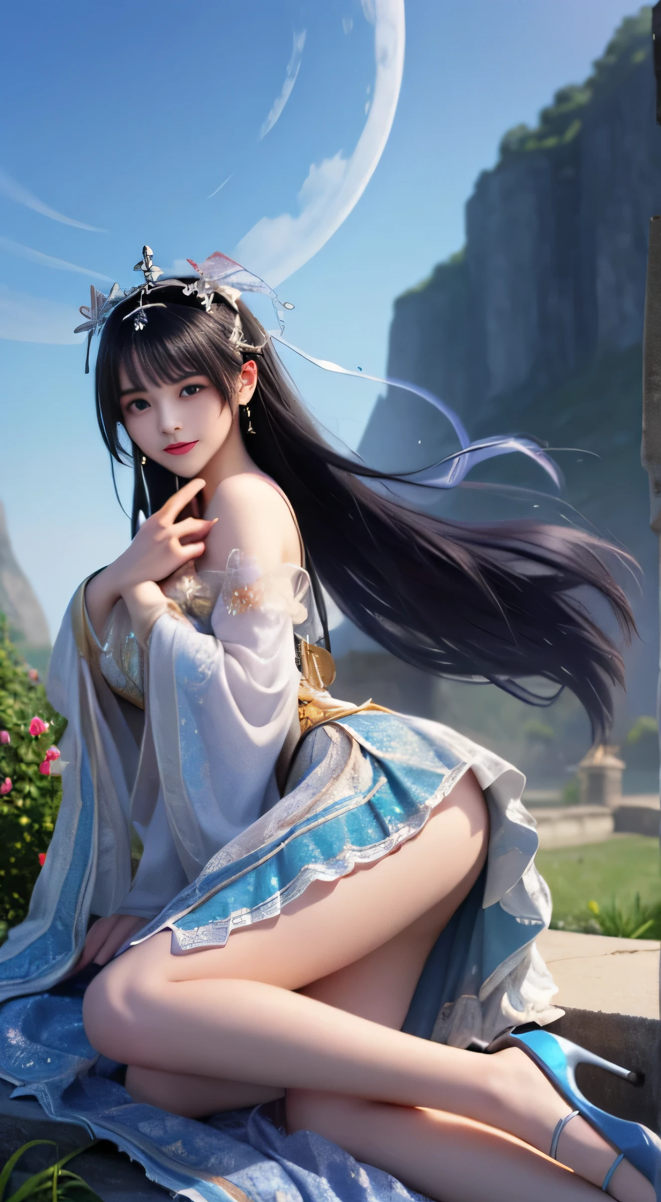 scenery under moonlight,The ancient costume goddess has a unique style。Her gorgeous outfit sparkles,skirt swaying in the breeze,Looks elegant and dynamic。Her eyes were full of playfulness,As if blending into this peaceful nature。
The costume goddess is wearing a pair of fashionable high heels,It seems incompatible with her elegant temperament,But it adds a touch of mystery and sexiness invisibly。。Her feet stepped on the bluestone,like dancing on the ground,Every step is full of grace。
under the moonlight,The scenery is more hazy and beautiful。,fairy beauty。Her behavior is playful and cute,Make people want to get closer,Discover her inner secret。
,Ancient costume goddess and beautiful landscape painting。she smiles,sports,Everything is full of poetry,It's intoxicating,Inextricable。,,,white skirt,,sit on the floor,,front,white high heels,,beautiful ass,showing genitals,No pants