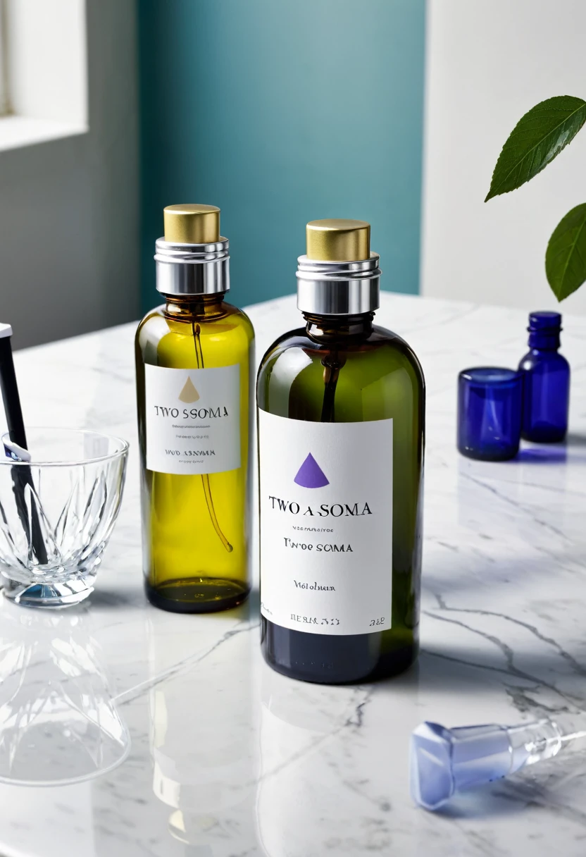 Aura-Soma,Two bottles placed on a table