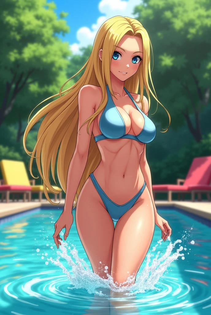 Tsunade in swiming pool naruto character hot transparent bikini tight wet body bid boobs nipples hot