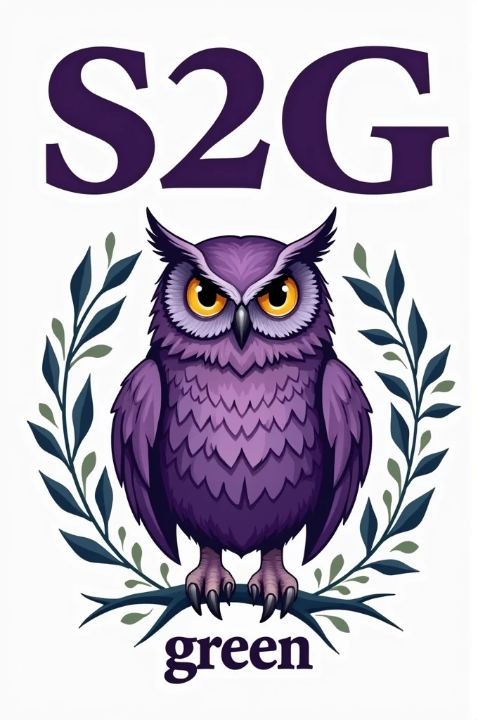 I want to create a LOGO, it should be an owl in purple color, a bit realistic. On the top, it should say S2G and on the bottom, it should say green.