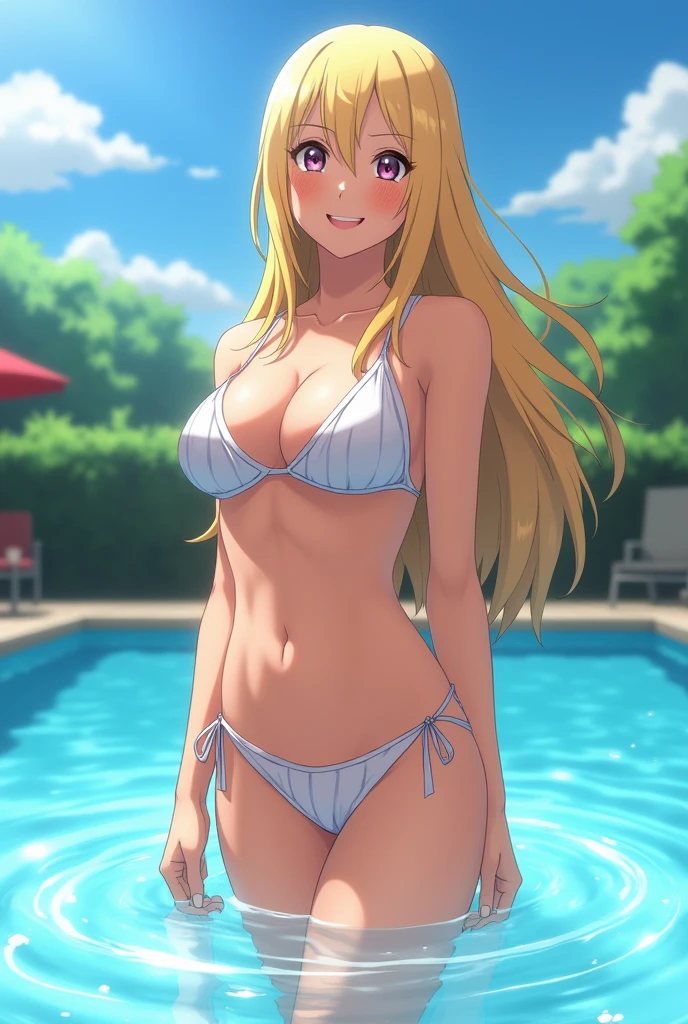 Tsunade in swiming pool naruto character hot transparent bikini tight wet body  bid boobs nipples hot blushing