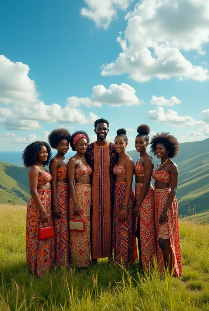 (photorealism:1.2), 6 Ethiopian beautiful womans ans handsome manes, see in Skye
