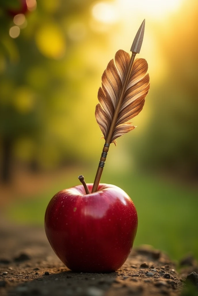 An apple with an arrow stuck in it