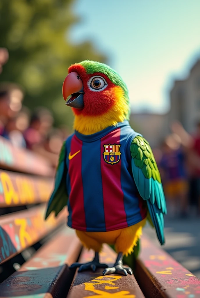 Crazy bird with Barcelona Football Club shirt