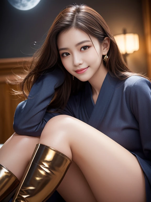 Latex bodysuit、Knee-high boots、Huge 、Long brown hair、Shiny, Oily skin、Glowing Skin、Indoor competition pool、White skin、Beautiful woman in kimono,Body Portrait、8k,Beautiful and beautiful eyes,Dindal effect、masterpiece, 最high quality, high quality, High resolution、Very detailed photos、(Natural skin texture、Fine skin、Hyperrealism、Ultra Sharpness)、Skin with attention to detail、(Very detailed、Fine skin texture、Intricate details、Beautiful Face、(A vivid face)、Realistic eyes、Beautiful and detailed、Realistic Skin、Beautiful Skin、Surreal、Very detailed、Golden Ratio、With a smile、((Night moonlight background))、Body Portrait、Shinyボディスーツ