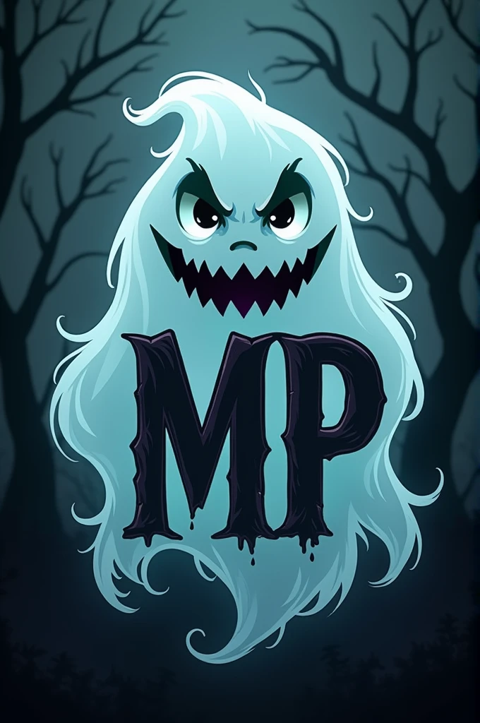Mascot logo of name "MP" , MASCOT MUST BE OF GHOST AND HORROR TYPE