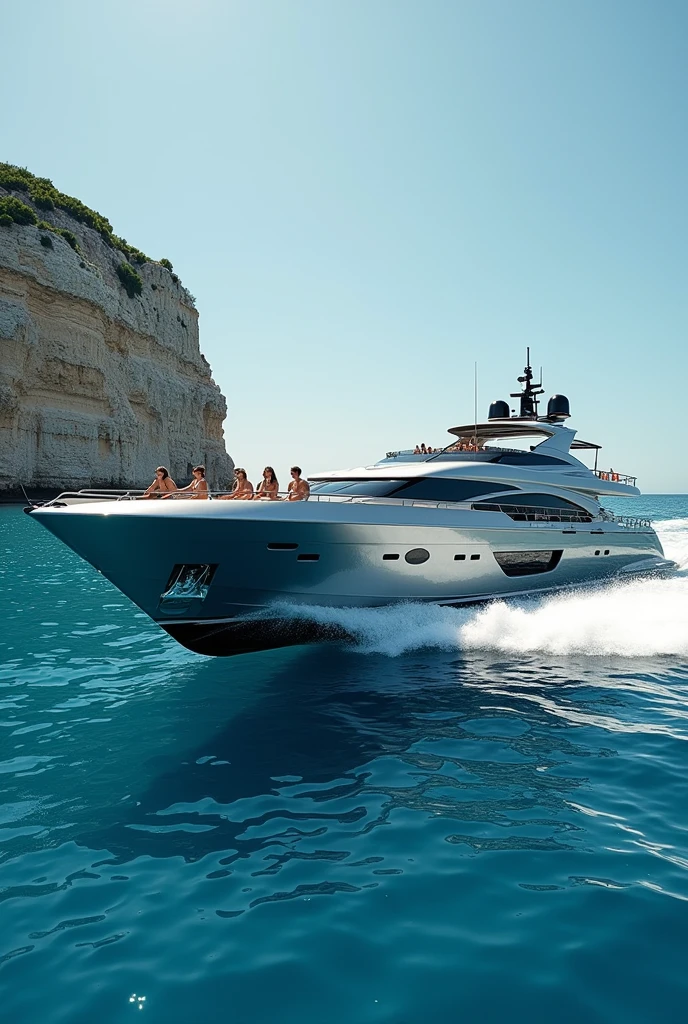 yacht off saint tropez, slight depth of field, kodak vision color, corps parfaitement ajusté, extremely detailed, Photograph_\(ultra\), photographiquerealistic, realistic, Post-traitement, maximum details, roughness, real life, ultrarealistic, photorealism, photographie, 8k uh, photographie 