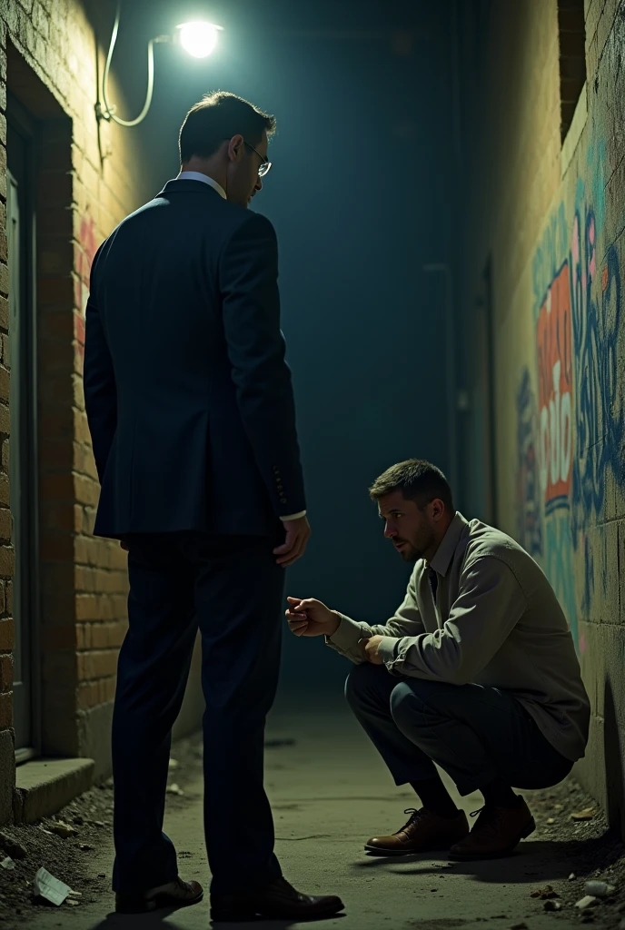 A rich man threatening poor man 

