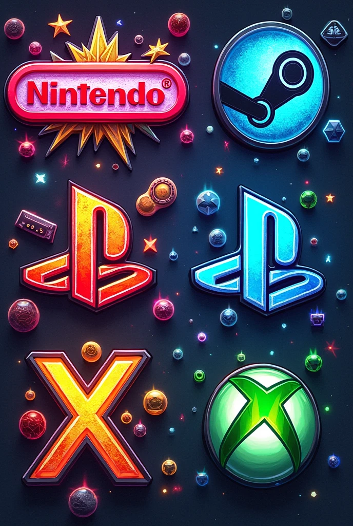 Nintendo logo, Steam logo, Playstation logo, Xbox logo