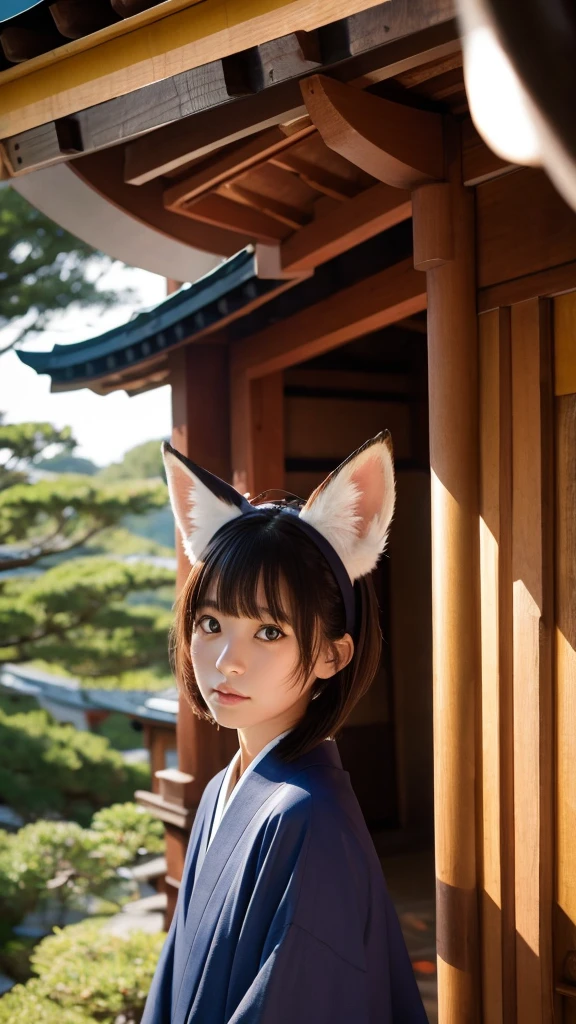 Fox ears、、Odd Eye、Japanese style clothing、shrine