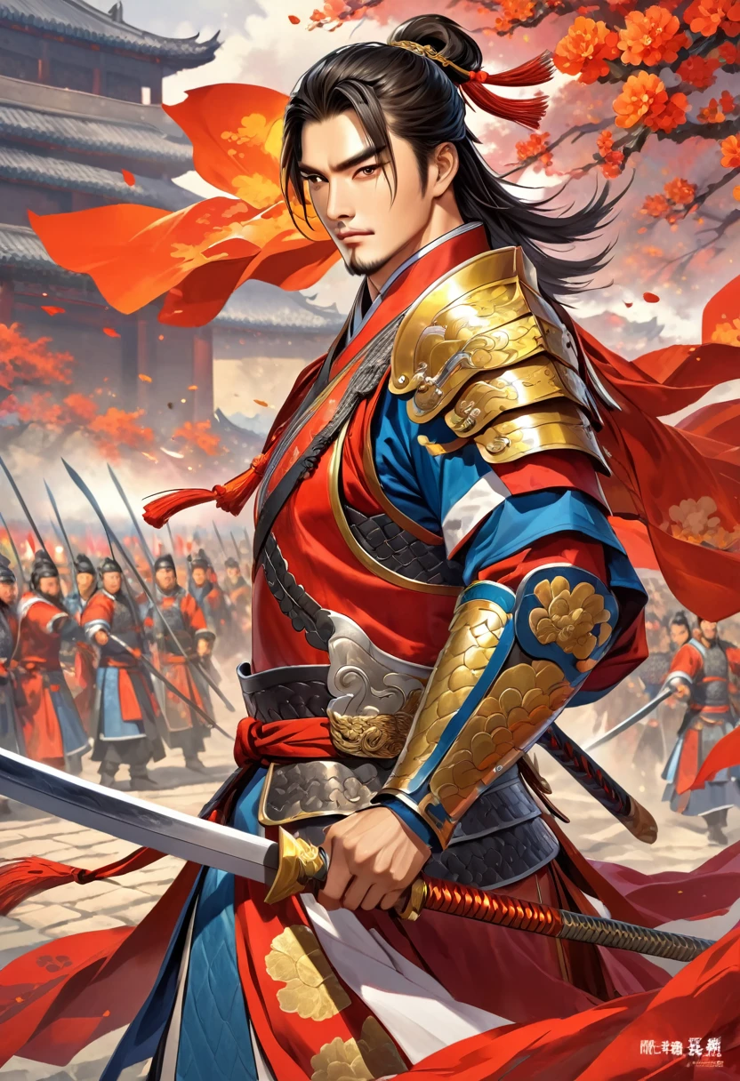 Three Kingdoms Zhou Yu, very handsome, Chinese armor, Spear Mastery, nice guy, fancy, shave, bright colored armor