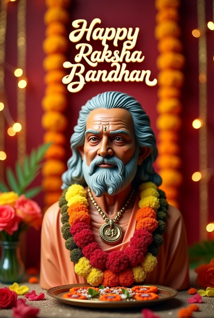 Happy Raksha Bandhan, uper text Happy Raksha Bandhan. Idol is Rabindranath Tagore