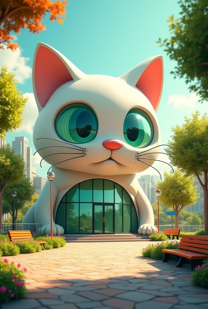 A building in the shape of a cat's head