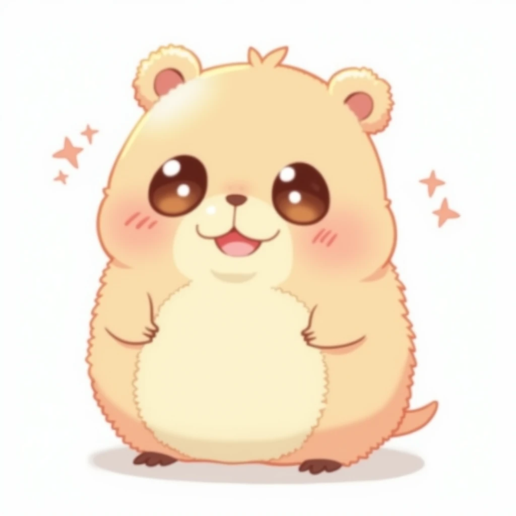 (masterpiece), illustration, japanese anime style illustration, capybara, single animal, chibi-style, round body, round face, large eyes,  (white background:1.5)