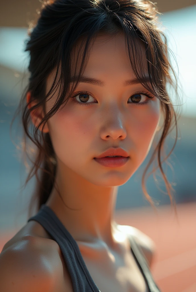 (masterpiece),(Highest quality),(Very detailed),(Ultra-high resolution),(Photorealistic Stick),(RAW Photos),8k,wallpaper,Backlight,(Written boundary depth),(Sophisticated lighting), (Improving cinematic lighting quality),photo of a dressed woman,Track and field athlete,Portrait Photography,Beautiful Japanese Women,(whole body:2.0),(Eye light,Sharp pupils,Detailed eye drawing),(Detailed skin texture:1.6),A lovely and delicate face,Japanese women who love sports,Random Hairstyles,((Big Ass)),(((Muscular))),Look at this,front,break(Good Racing),(Racing Bloomers),((Athletics Stadium:1.5)),((Rear View)),(Detailed Female Hands:1.6)