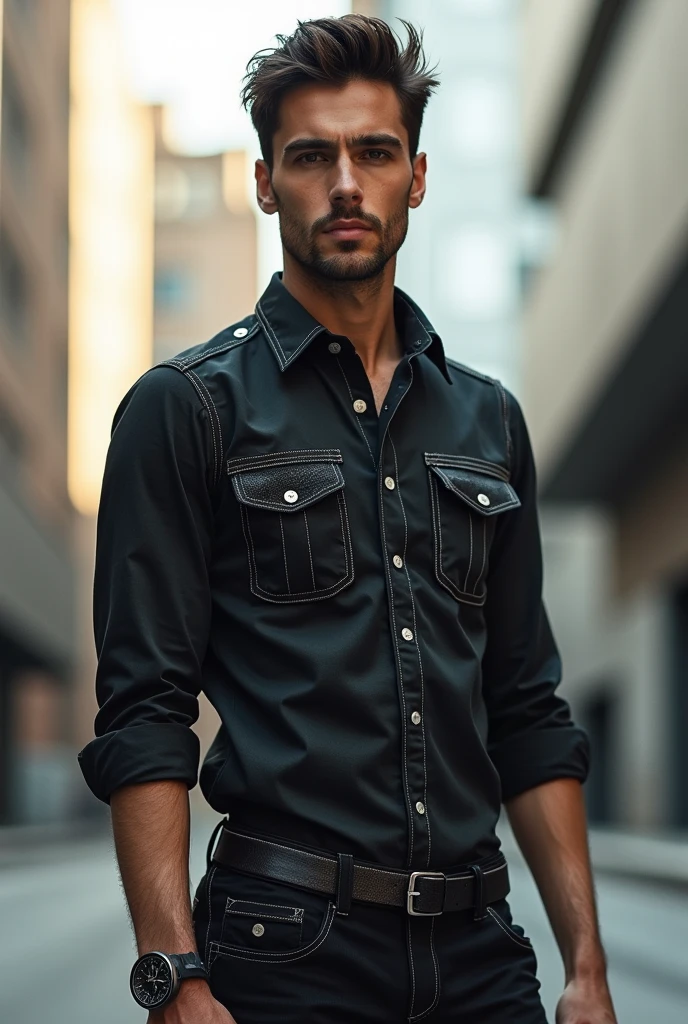 8. Utility-Inspired Shirt and Cargo Pants:
• A fitted shirt with subtle metallic threading and industrial-style pockets, paired with slim cargo pants. The cargo pants feature streamlined, practical pockets, adding a utilitarian aspect to the casual outfit.
Can you create me 10 images for these topics these are costumes inspired by the movie elysium 2013 for a girl For more casual office wear can you create images only create images for girls
