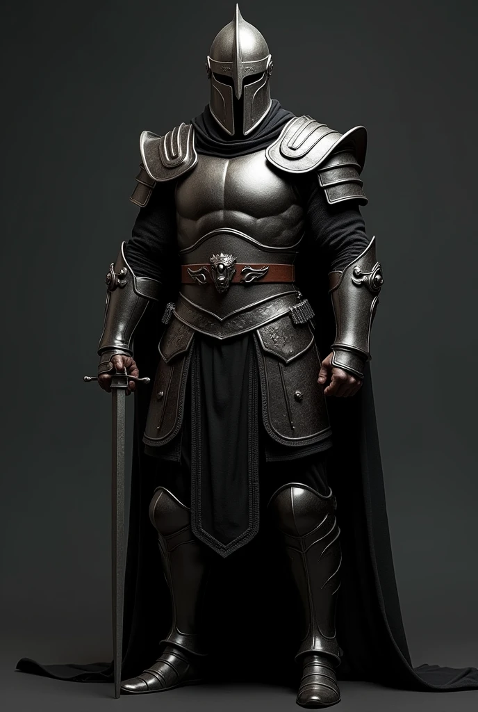 A Turkish warrior in T-pose body with constant color bg and helmet focus from front .no cape. Black clothing full body should be visible from head to toe