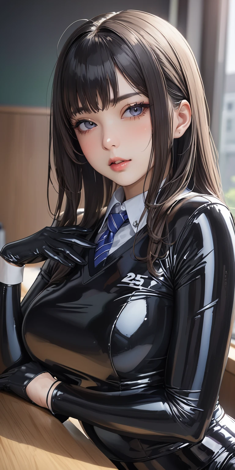 1girl, masterpiece, top quality, futao (genshin impact), butao, hat, red eyes, twin tails, brown hair, solo, symbolic pupil, long hair, bangs, black shorts, (highly detailed CG unity 8k wallpaper), (Masterpiece), (Highest Quality), (Portrait), (Best Illustration), (Best Shadow), (Realistic:1.4), 1girl on street, Kpop idol, ((Very Oversized Sweater, Button Sweater, Open Sweater) , (grey hair: 1.1), collarbone, (mid breasts: 1.3), viewer, smile, whole body, (latex clothes, latex stockings, coquettish smile, clothes smooth texture), {latex swimsuit}, --auto --s2