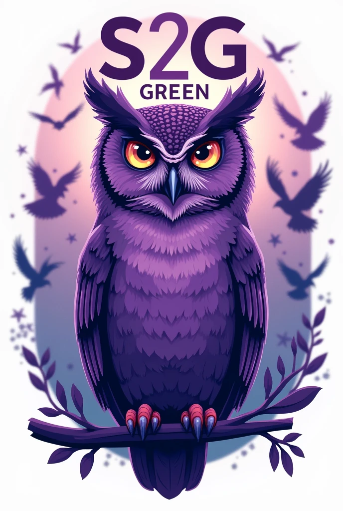 LOGO YARATMAK İSTİYORUM MOR BAYKUŞ ERKEK OLSUN GERCEK ÜST TARAFINDA S2G ALT TARAFINDA GREEN YAZSIN ARK PLANIDA BAYKUŞLAR UCSUN