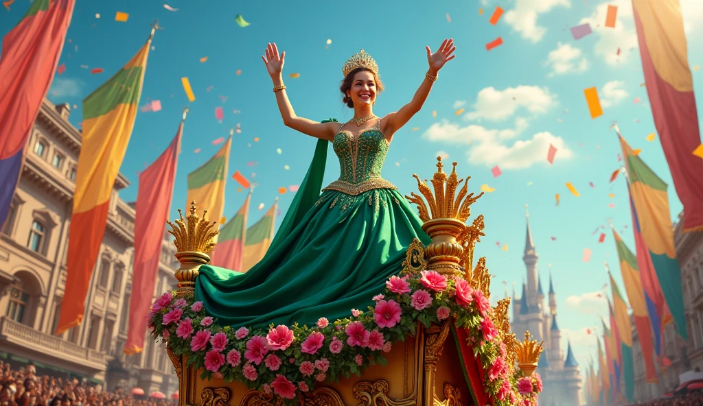 is for queen, in a grand parade,