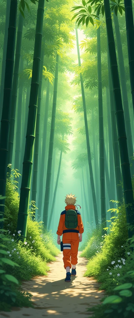 Today's challenge theme：Naruto lost in a Bamboo Forest, Ghibli art style