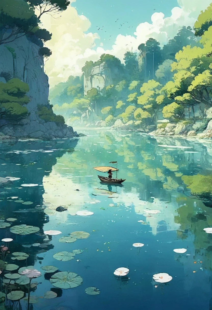 comics分镜:1.8, comics，cartoon，Storyboard，masterpiece, cartoon magician walks through large expanse of sea water, plum bossom, Flying snow，Mingyuechun's, Concept Art, lofi style style, reflection.  lofi style, Beautiful anime scene, Anime Landscape, landscape details — Width 672,  Enhance Details., 32K ，Ultra HD