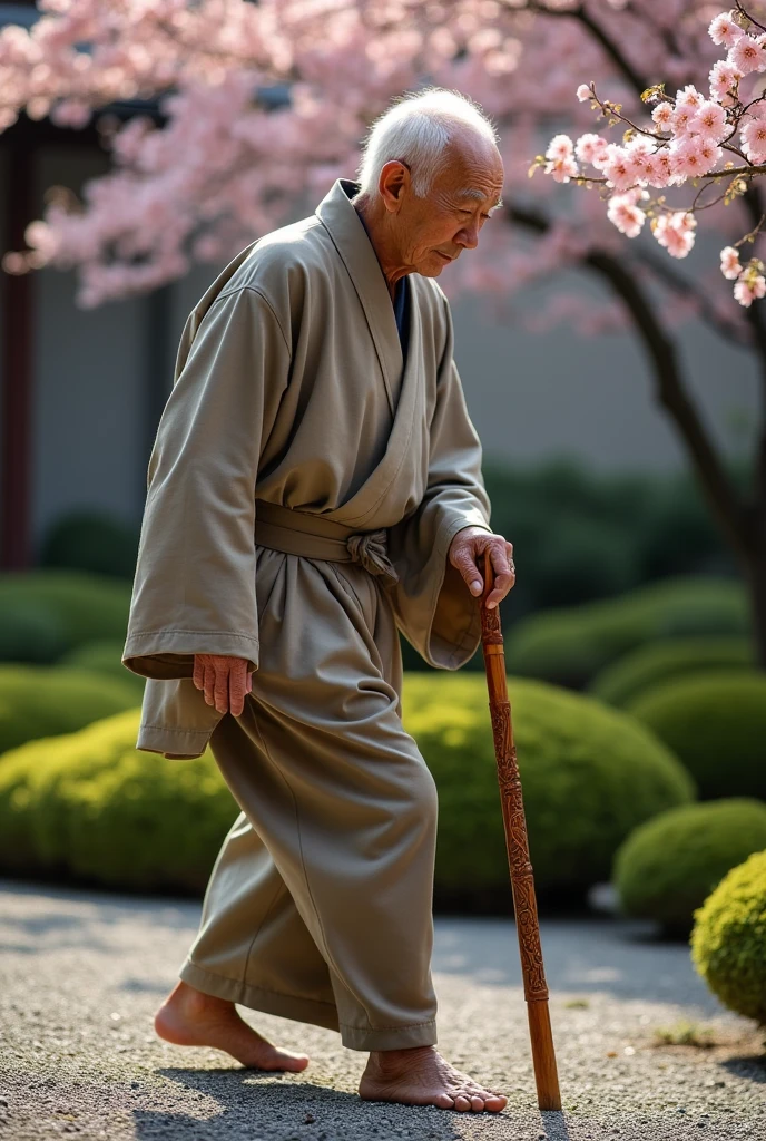 Japan Old Man Carrying a walking stick