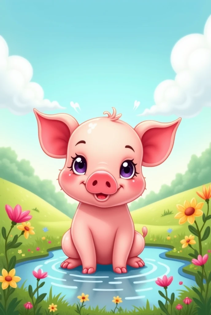 Simple and cute illustration of a pig for children