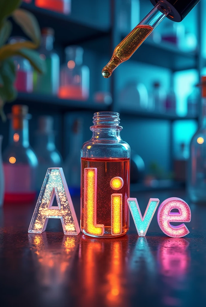 I want yo createthe wording "Alive" with the letter I being the serum nottle.with the dot as dropper