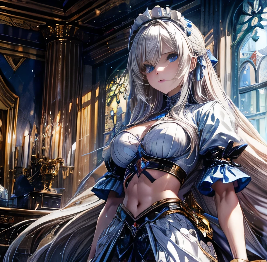 NOD Game Characters Crown Platinum Blonde long hair High-class maid outfit with exposed midriff Muscular Heinstein Castle Beauty