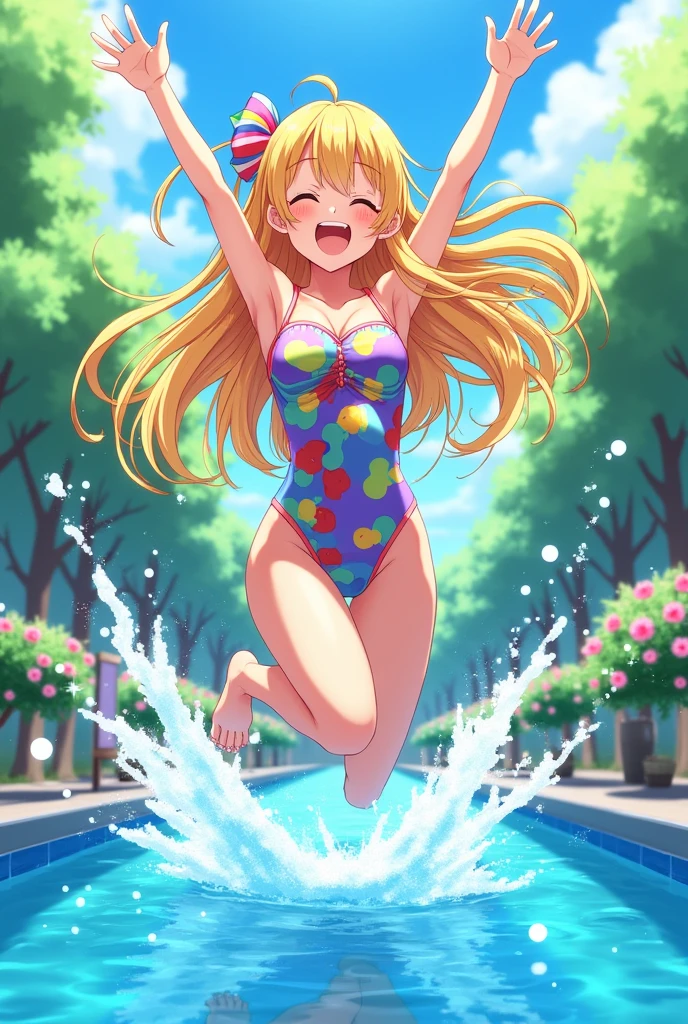Splashes and jumps anime girl