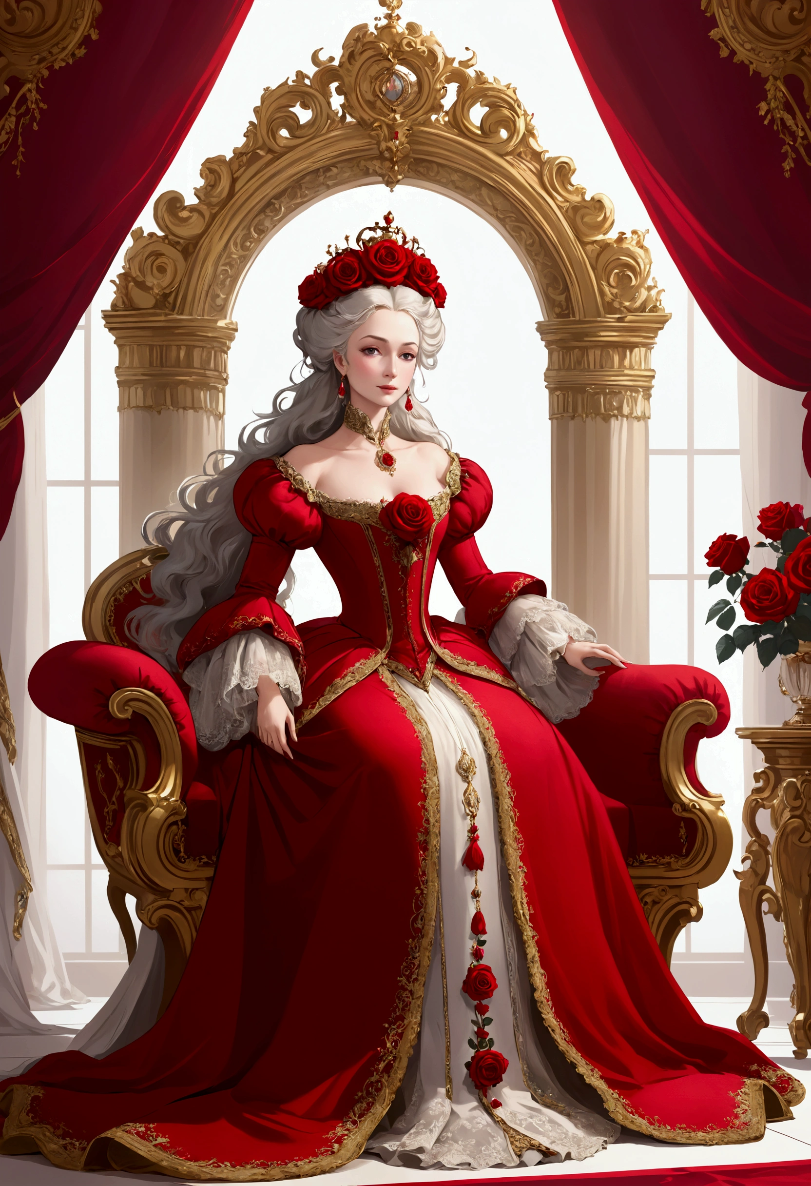 palace,The magnificent queen's throne,Tall and spacious,French court rococo,Red Rose