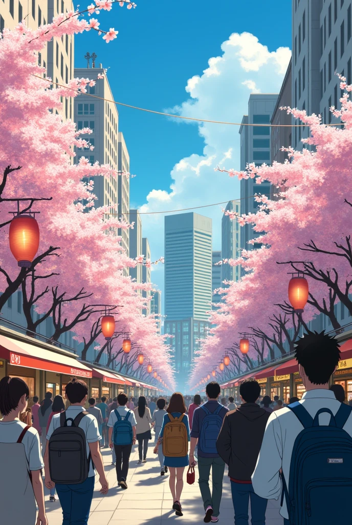 Ghibli style busy Tokyo morning, commuters rushing to subway, soft pastel colors