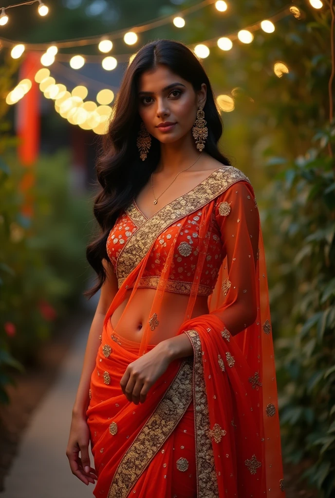 Hot Indian beauty in saree, revealing navel 
