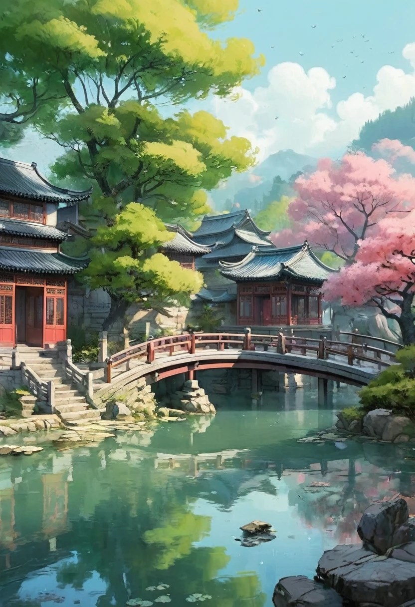 comics分镜:1.8, comics，cartoon，, plum bossom, Flying snow，Mingyuechun's, Concept Art, lofi style style, reflection.  lofi style, Beautiful anime scene, Anime Landscape, landscape details — Width 672,  Enhance Details., 32K ，Ultra HD，Classic Attic，Chinese style，中Chinese style，antiquity，No Characters，Pure landscape painting