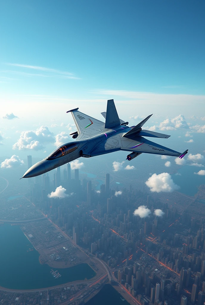 Futuristic Warplane flying at the airspace