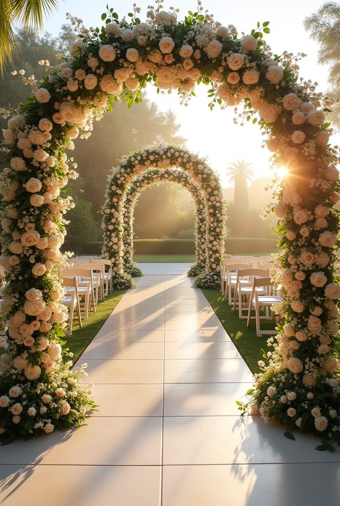 Create wedding cermony stage with white and pink flowers with 30feet.