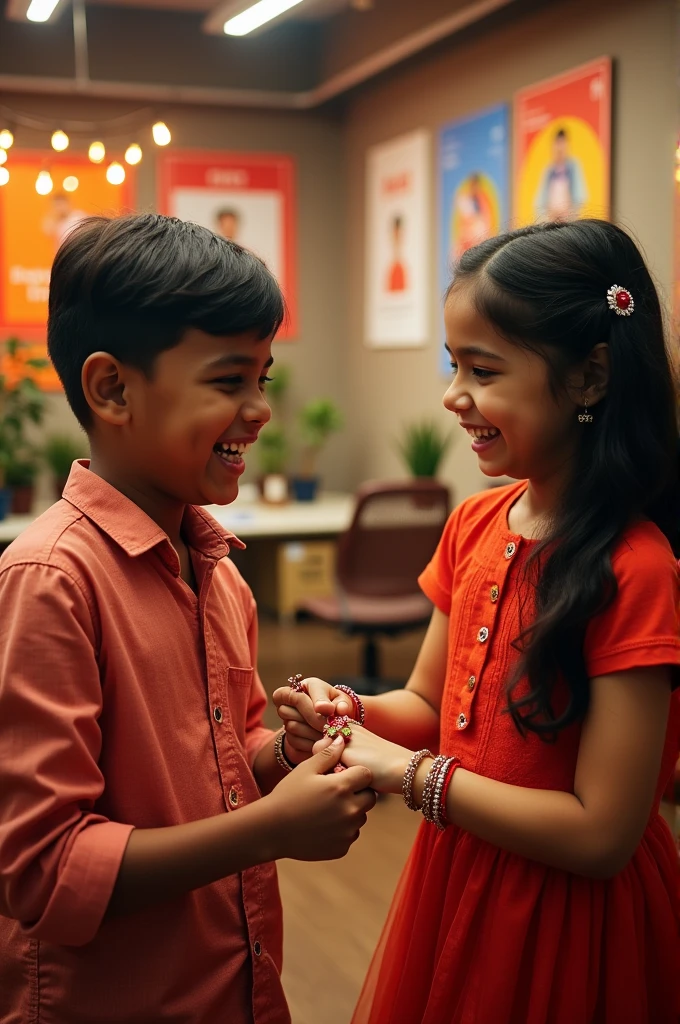 Create a happy Raksha Bandhan image FitEngineer in background