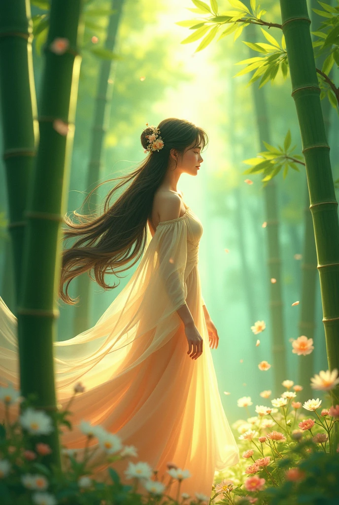 Today's challenge theme:Animated Bamboo Forest singing to a princess, anime digital art