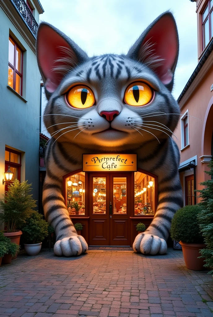 Cat head shaped、Building with sign