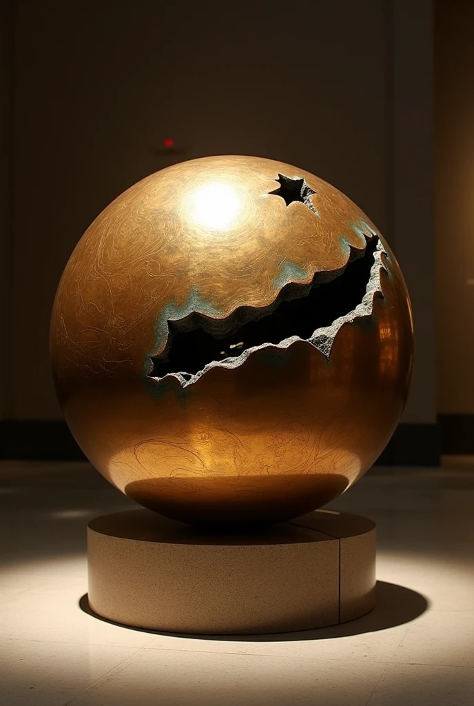 Sphere marble made of bronze with a mouth