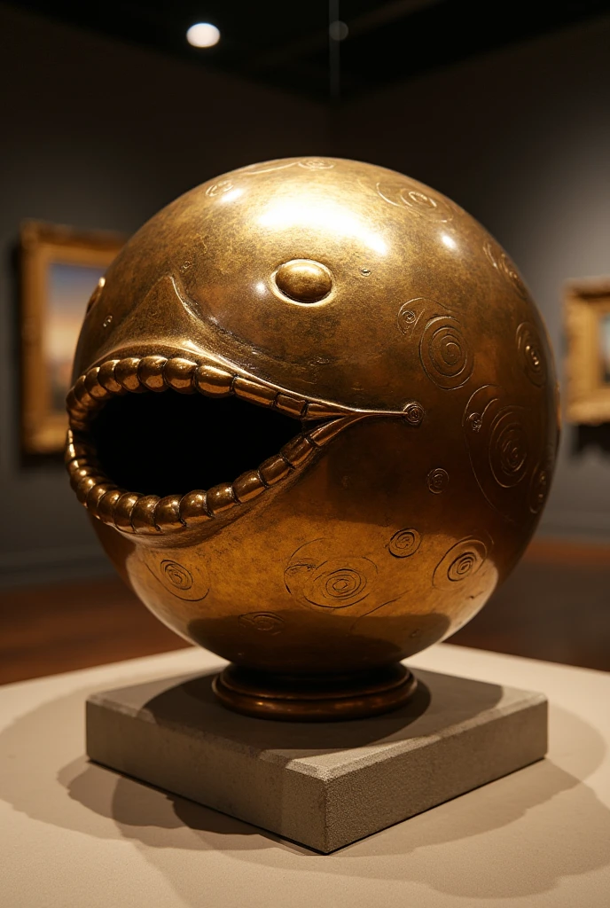 Sphere marble made of bronze with a mouth