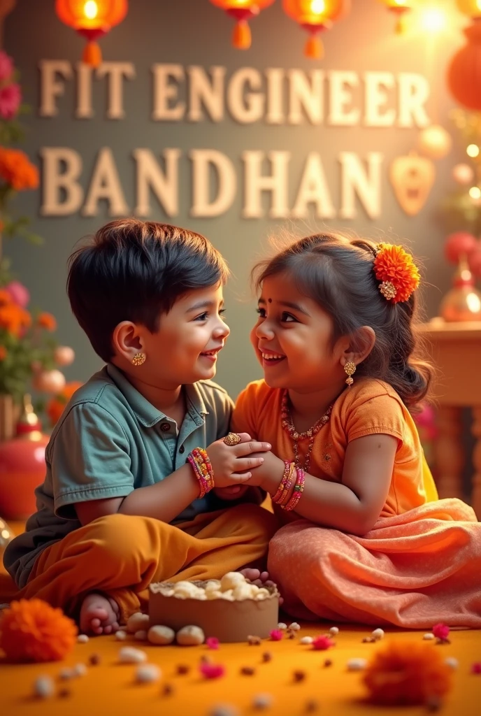 Create a happy Raksha Bandhan image give text fitengineer in the background in bold font with light colour 