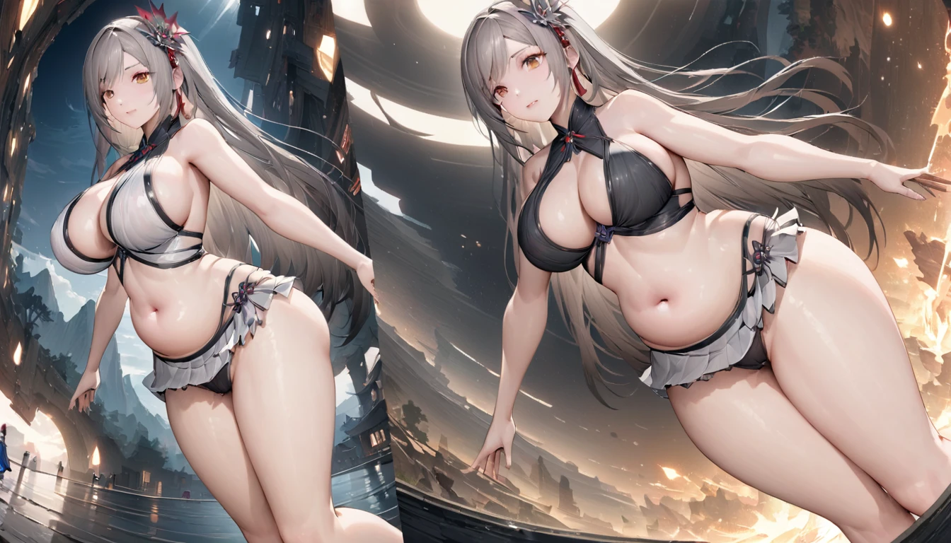 high quality,HD,16K,Sharp Line,1 Girl,fantasy, (Fire Spirits),Pretty Face, Large Breasts, Beautiful legs,In the mountains,Focus Girl,detailed Pretty Face,Detailed clothes,beautiful eyes,Cool,Sexy,Dynamic Angle,穿着华服的神明Strike a pose拍照, Ancient mysterious sexy goddess, Traditional beauty woman, Beautiful female warrior god of war , Beautiful sexy goddess, Gorgeous role-playing, high, Beautiful young girl, Beautiful woman, 华丽Beautiful woman, Complex clothing,Chinese Mystical Aesthetics, Beautiful Asian ancient mysterious girl, Extremely detailed shot of the goddess, Jaw-dropping sexy beauty, Big breasts deep neckline sexy belly button(butt), (bedroom), (Sexy Girls), masterpiece, best quality, Bangs, blush, Chest, clavicle, Eyebrows visible through hair, (Ombre gold hair), Jewelry, Long hair,Bright Eyes, ring, (solitary), illustration, fashionable, miss, Strike a pose, background, element, confident, Express, Accessories, majestic, striking, key point, Dynamic poses, ((plump)), (black))Woman in transparent dress,Viewer,(((Full breasts, Keeley University))),Slim waist,(Navel exposed,Bare waist), Long hair, extreme detailed details, 详细的fantasy艺术, Stunning character art, Beautiful and exquisite character art, Beautiful transparent dress, Very detailed, Large Breasts,Chest,Golden ratio figure,Beautiful figure,Ultra wide-angle shooting,Full body shot拍摄,Body close-up,Full body shot,Wearing a pleated tulle skirt,柔和动漫illustration, 柔和的深色background,Fujifilm XT3 Clear focus, f 5.6, High Detail, Clear focus,(Wearing openwork clothing),, (Natural light), (Tempting)translucent, Good velvet quality, Compared, Divine Light,, Silver hair, 天空background, Absolute Strength,Female Shinmei,穿着性感丝绸的Female Shinmei,,Large Breasts,Chest,Golden ratio figure,Beautiful figure,Ultra wide-angle shooting,Full body shot,Body close-up,Full body shot, Wearing a tulle dress, Model shooting style, Large Breasts,饱满Chest,Golden ratio figure,Beautiful figure,(Extremely detailed CG 8k wallpaper unit), The most beautiful artistic photos in the world, , 8K 超HD, ) on the beach,Sexy lazy posture,Sexy seductive expression,best quality,masterpiece,Ultra-high resolution,(Practical:1.4),original photo,Ultra-high resolution