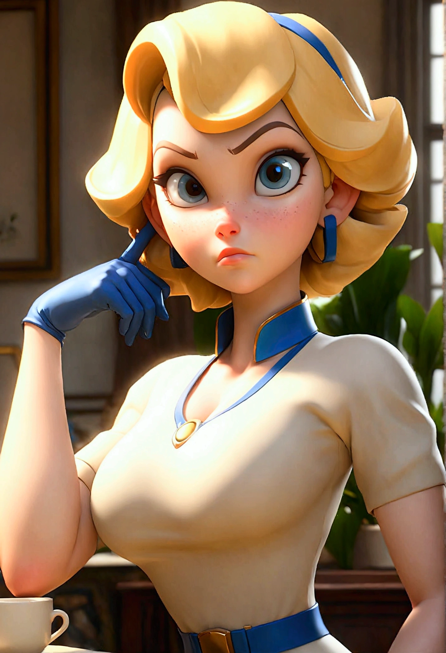 detailed illustration, (front view), (side view),dynamic angle, ultra-detailed, illustration, clean line art, shading, anime, detailed eyes, detailed face, beautiful face, dramatic lighting, detailed illustration, dynamic angle, ultra-detailed, illustration, (single woman: 1.8), masterpiece, masterwork, beautiful,
Blonde Hair, cobalt blue eye, solo, big breasts, breasts, vault_girl, attractive face, pip boy, bangs, body suit, bedroom eyes, vault tec, tight fitting suit, deep cleavage, huge breasts, (thick), (plump), thick thighs, wide hips, chubby waist, pot belly, realistic 2.5d, on a luxurious mansion,