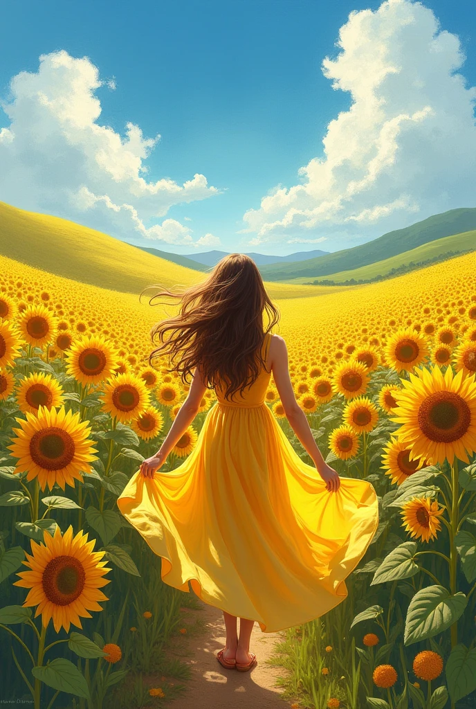Sunflower field、Landscape painting