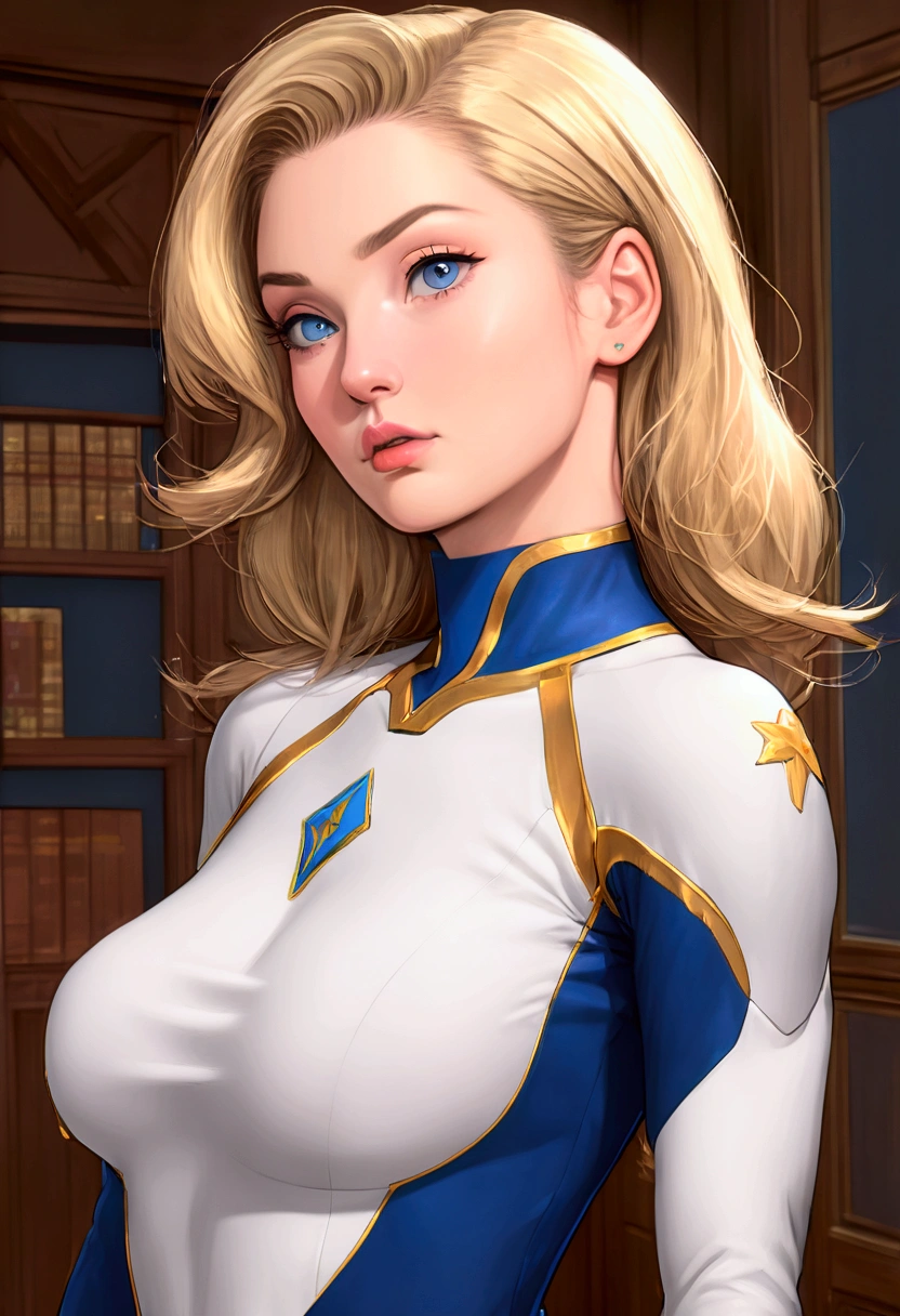 detailed illustration, (front view), (side view),dynamic angle, ultra-detailed, illustration, clean line art, shading, anime, detailed eyes, detailed face, beautiful face, dramatic lighting, detailed illustration, dynamic angle, ultra-detailed, illustration, (single woman: 1.8), masterpiece, masterwork, beautiful,

Blonde Hair, cobalt blue eye, solo, big breasts, breasts, vault_girl, attractive face, pip boy, bangs, body suit, bedroom eyes, vault tec, tight fitting suit, deep cleavage, huge breasts, (thick), (plump), thick thighs, wide hips, chubby waist, pot belly, realistic 2.5d, on a luxurious mansion,