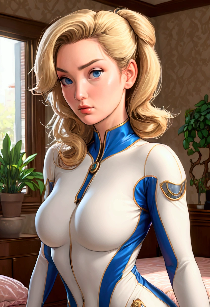 detailed illustration, (front view), (side view),dynamic angle, ultra-detailed, illustration, clean line art, shading, anime, detailed eyes, detailed face, beautiful face, dramatic lighting, detailed illustration, dynamic angle, ultra-detailed, illustration, (single woman: 1.8), masterpiece, masterwork, beautiful,
Blonde Hair, cobalt blue eye, solo, big breasts, breasts, vault_girl, attractive face, pip boy, bangs, body suit, bedroom eyes, vault tec, tight fitting suit, deep cleavage, huge breasts, (thick), (plump), thick thighs, wide hips, chubby waist, pot belly, realistic 2.5d, on a luxurious mansion,
