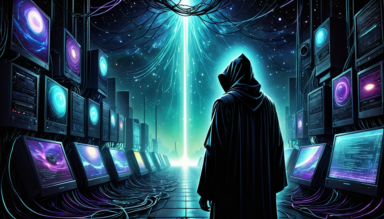 Binary Abyss , galaxy, digitak galaxy, grim reaper, epic , dream lights,
Lost in signals static noise
One and zero endless choice
Data flows through tangled wire
In this digital empire
Pixel dreams in glowing screens
Hollow echoes cold machines
Coded whispers fill the night
Neon shadows steal the light
grim reaper
Binary abyss we fall
In this world we're ones and all
Lost in bits and bytes confined
Searching for what we can't find
Electric pulses redefined
Human touch to algorithm
In this strange space we’re driven
Through the dark we're guided still
With electric dreams to fill
Hope in every megabyte
Chasing ghosts of digital light
grim reaper
Binary abyss we fall
In this world we're ones and all
Lost in bits and bytes confined
Searching for what we can't find